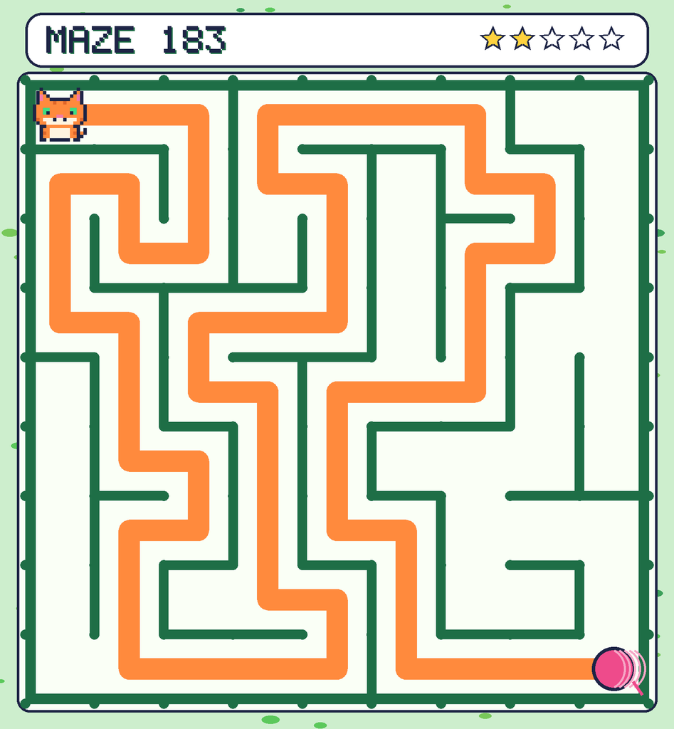 The solved maze 183 with the route drawn as an orange line.