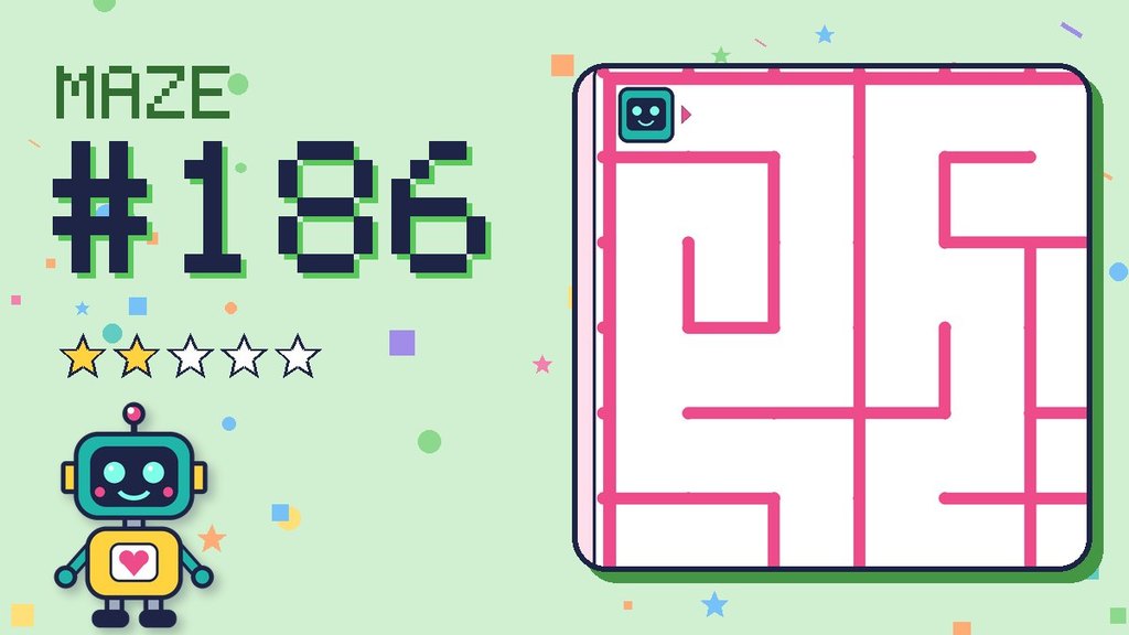 Maze 186 card: a corner of the candy castle maze with Beep