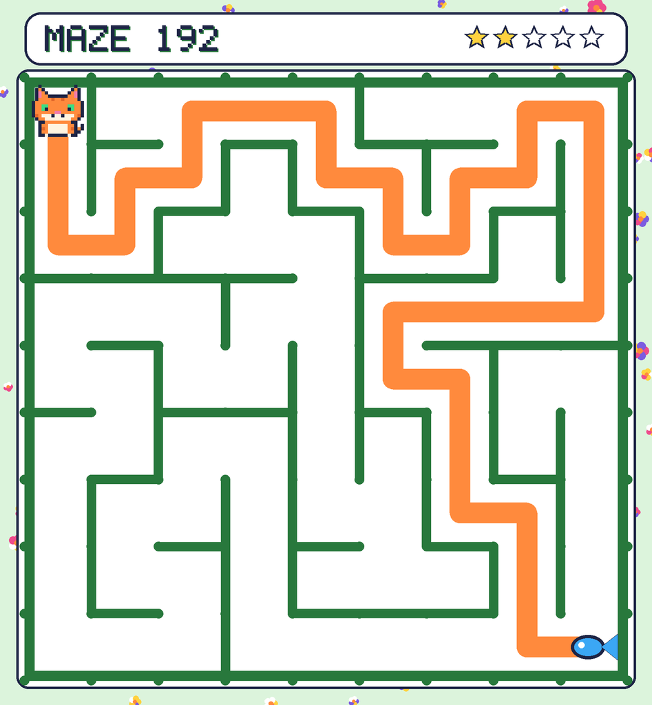 The solved maze 192 with the route drawn as an orange line.