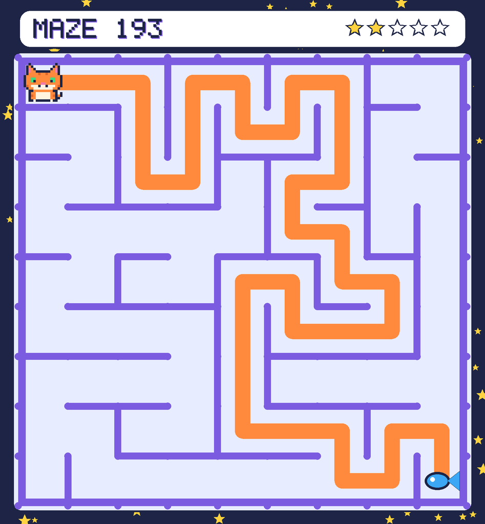 The solved maze 193 with the route drawn as an orange line.