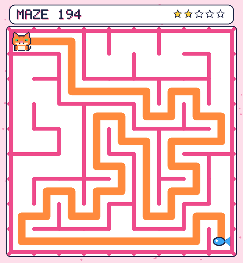 The solved maze 194 with the route drawn as an orange line.