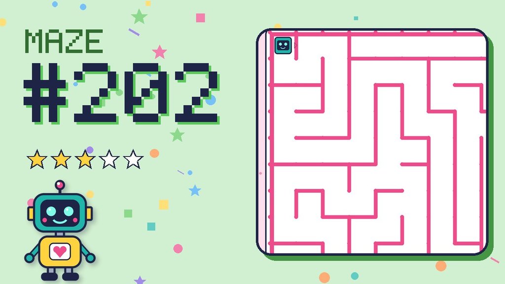 Maze 202 card: a corner of the candy castle maze with Beep