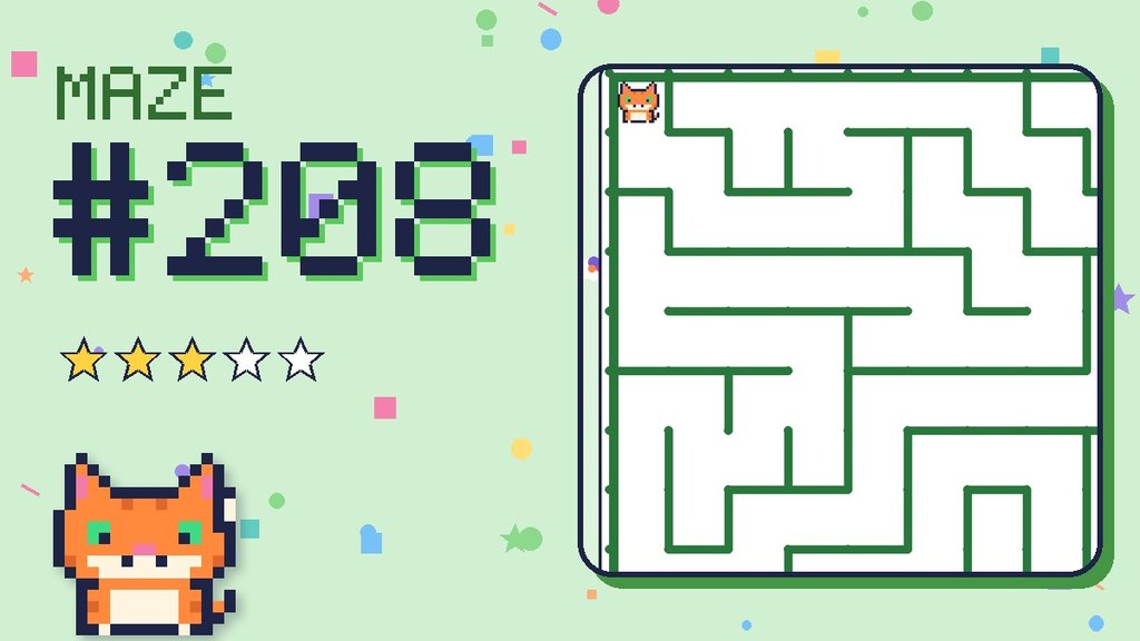 Maze 208 card: a corner of the garden maze with Pixel