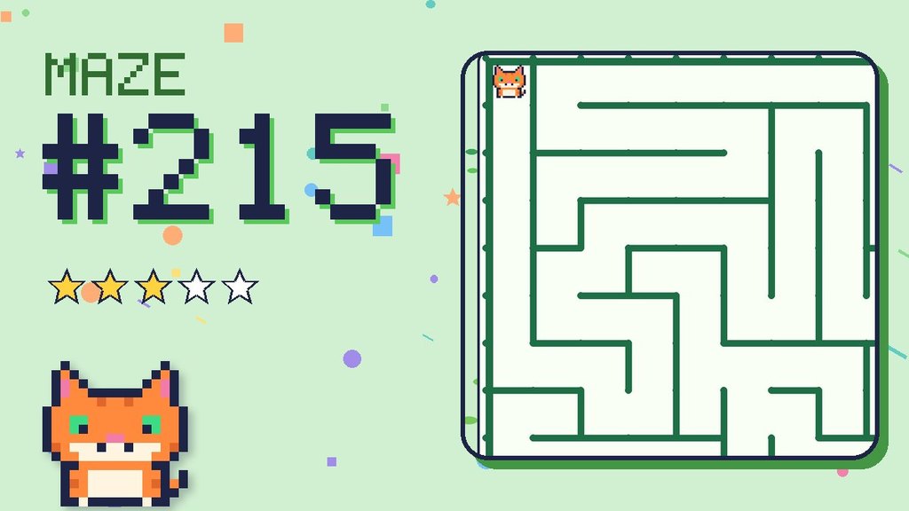Maze 215 card: a corner of the pixel jungle maze with Pixel