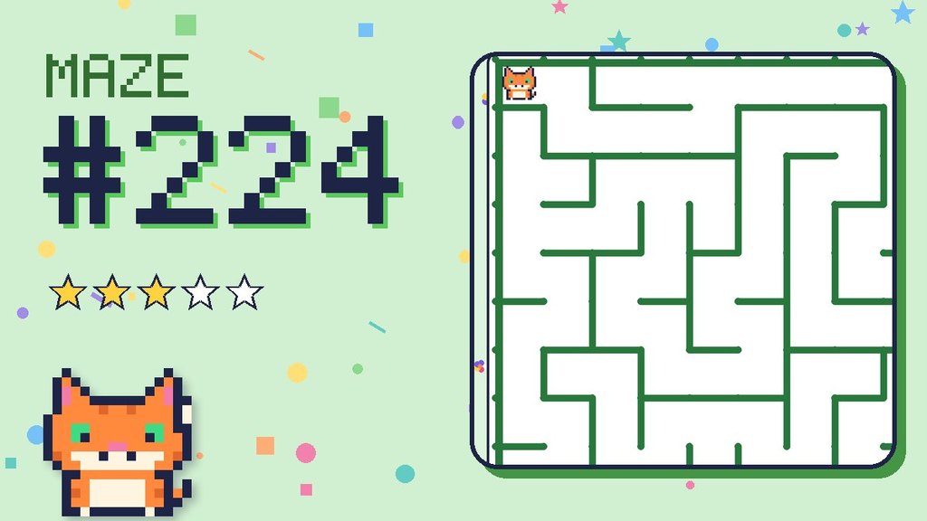 Maze 224 card: a corner of the garden maze with Pixel