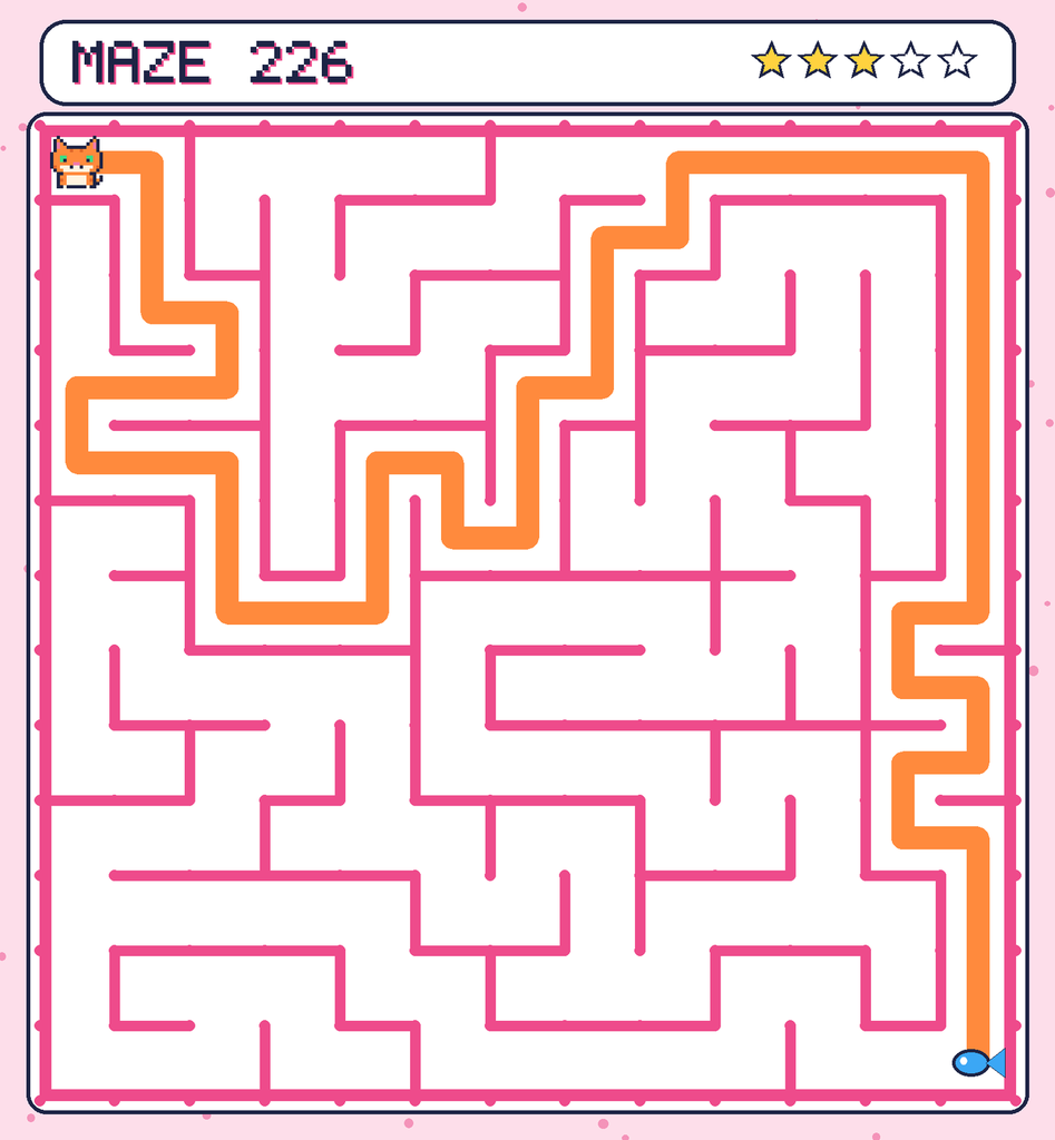 The solved maze 226 with the route drawn as an orange line.