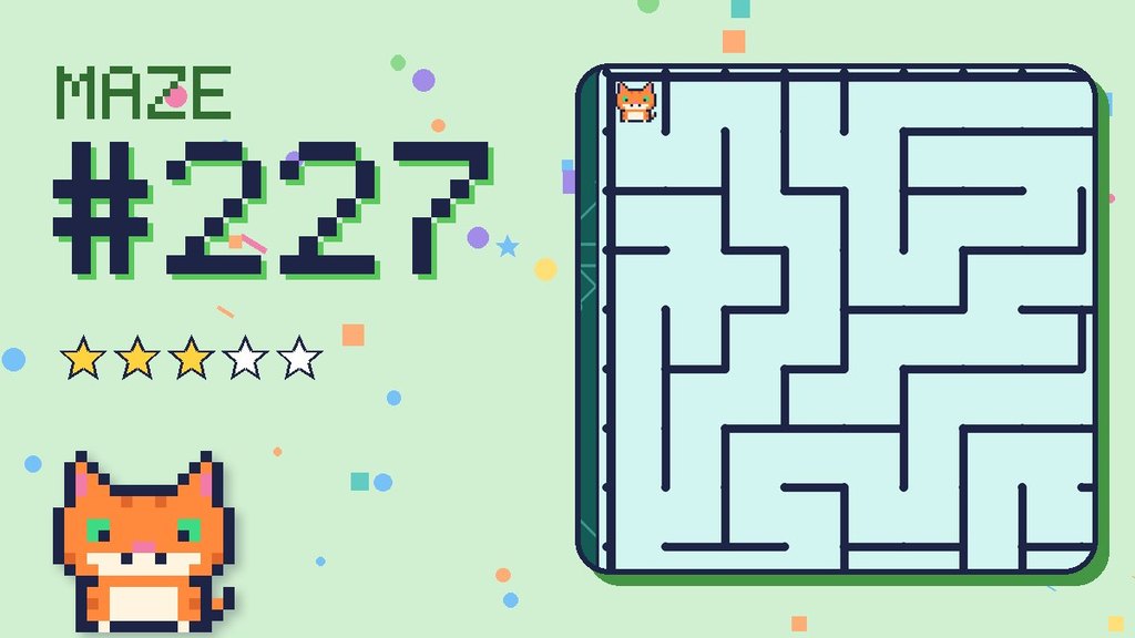 Maze 227 card: a corner of the circuit board maze with Pixel