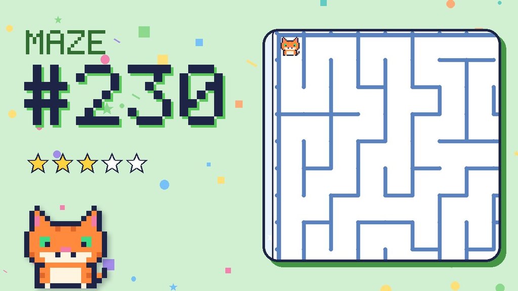 Maze 230 card: a corner of the snowy mountain maze with Pixel