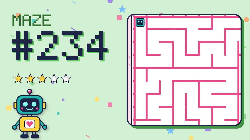 Maze 234 card: a corner of the candy castle maze with Beep
