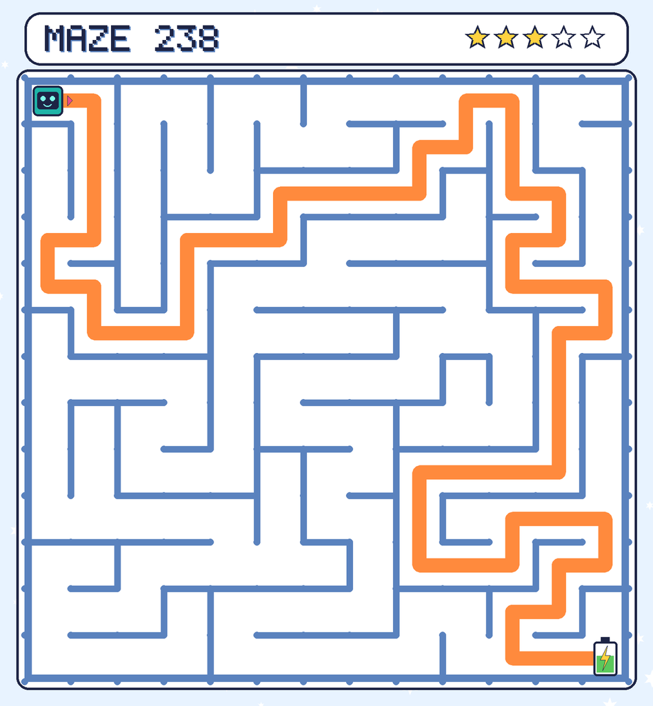 The solved maze 238 with the route drawn as an orange line.