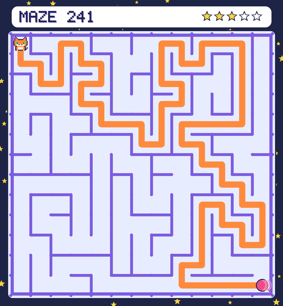 The solved maze 241 with the route drawn as an orange line.