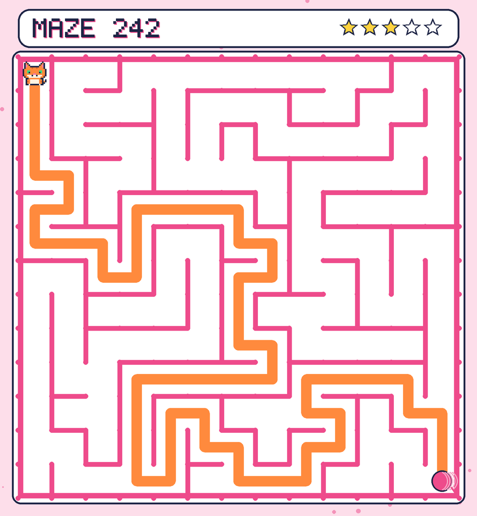 The solved maze 242 with the route drawn as an orange line.