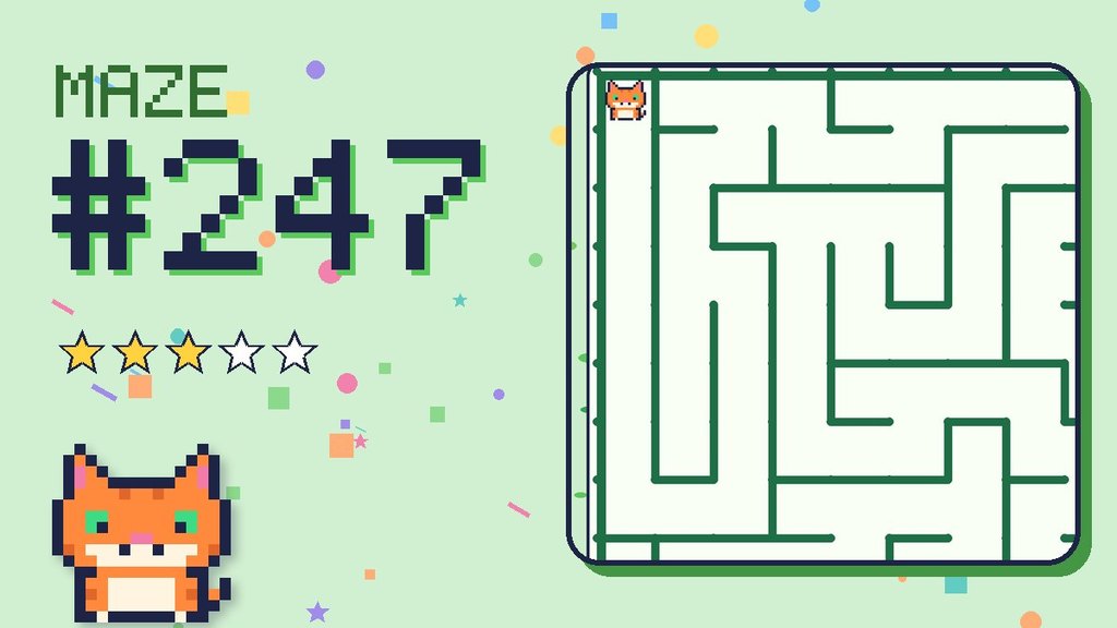 Maze 247 card: a corner of the pixel jungle maze with Pixel
