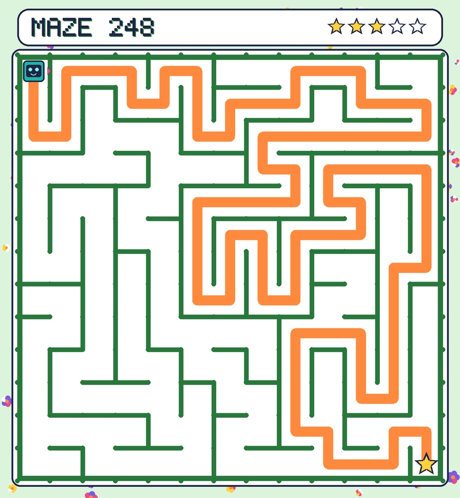 The solved maze 248 with the route drawn as an orange line.