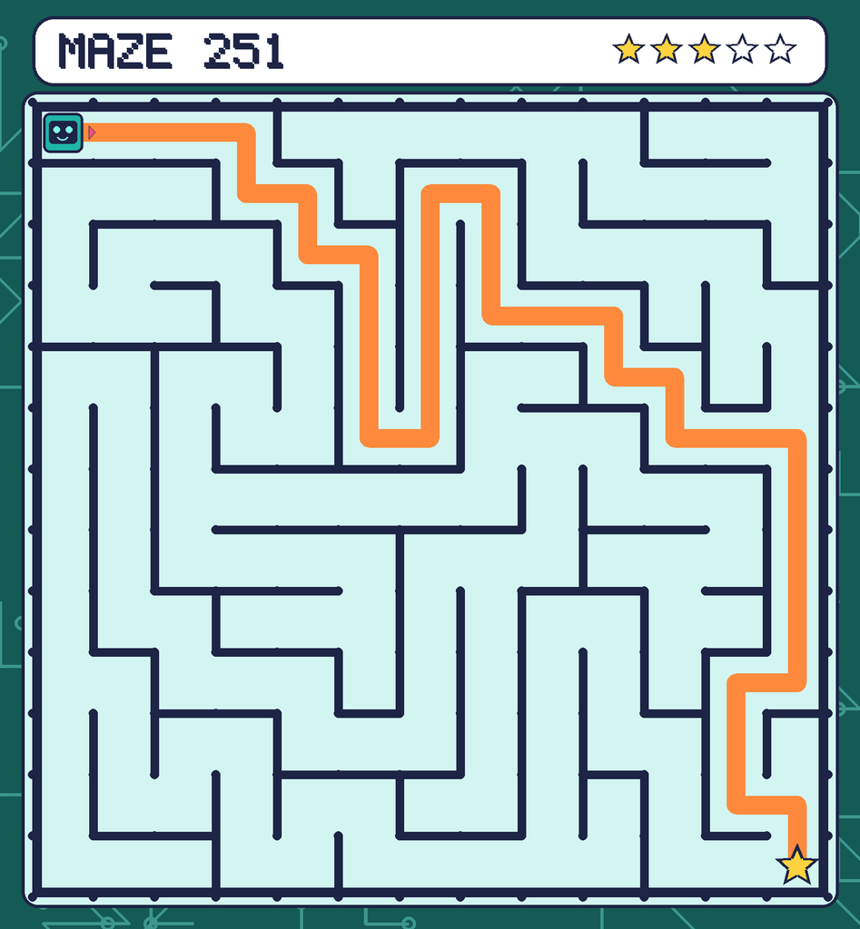 The solved maze 251 with the route drawn as an orange line.