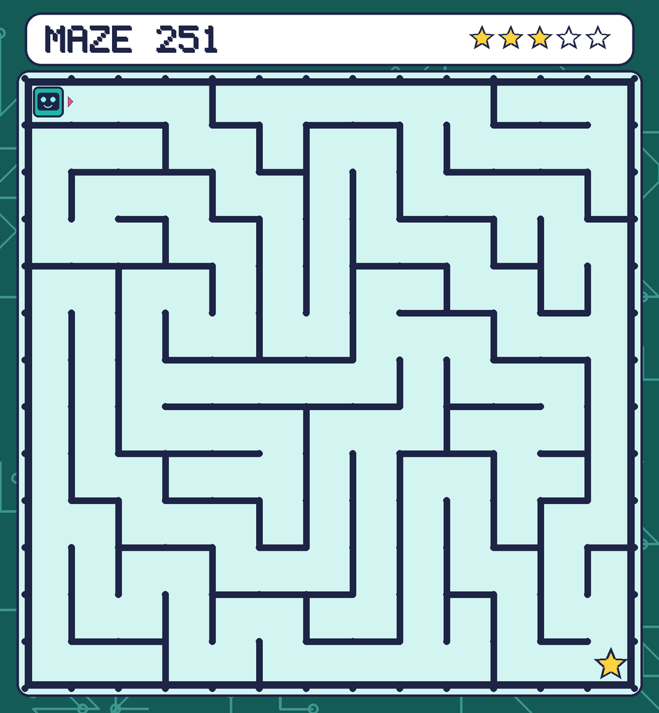 Maze 251. Beep starts in the top-left corner. The gold star is in the bottom-right corner.