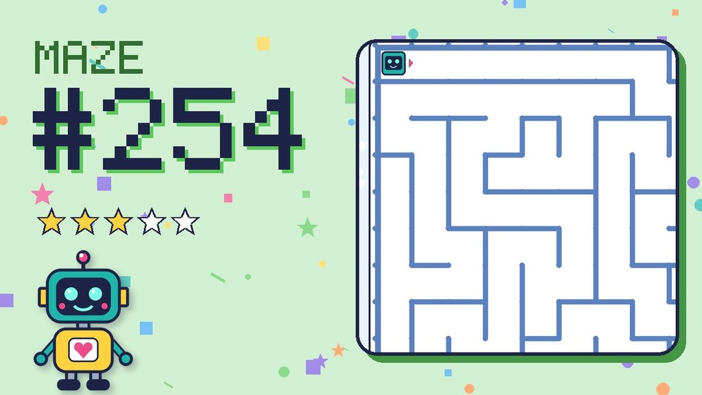 Maze 254 card: a corner of the snowy mountain maze with Beep