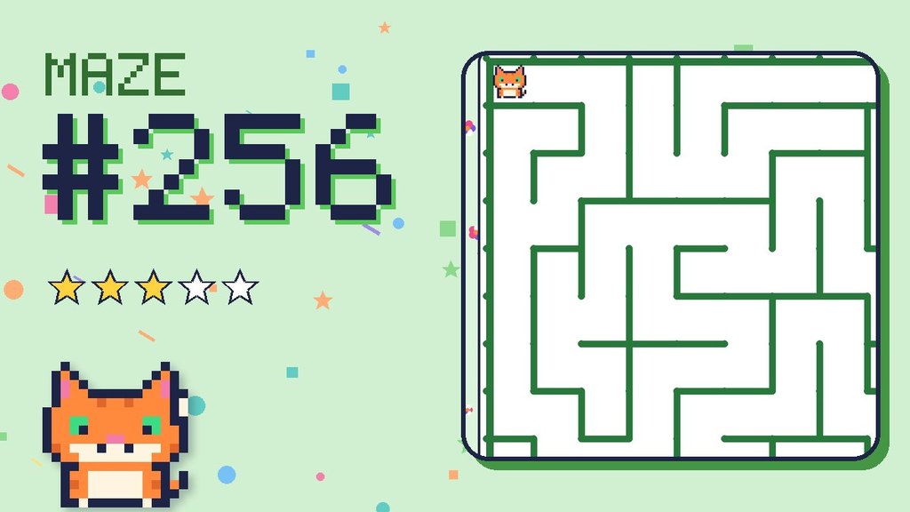 Maze 256 card: a corner of the garden maze with Pixel