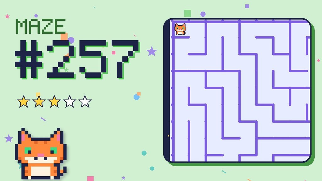 Maze 257 card: a corner of the space station maze with Pixel