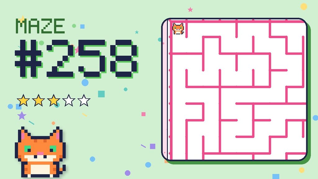 Maze 258 card: a corner of the candy castle maze with Pixel
