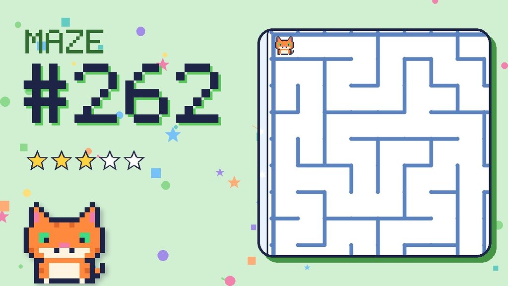 Maze 262 card: a corner of the snowy mountain maze with Pixel