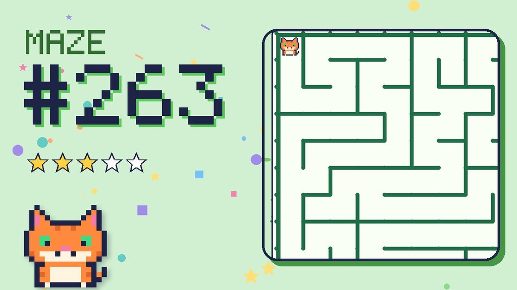 Maze 263 card: a corner of the pixel jungle maze with Pixel