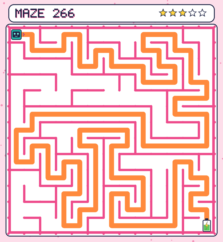 The solved maze 266 with the route drawn as an orange line.