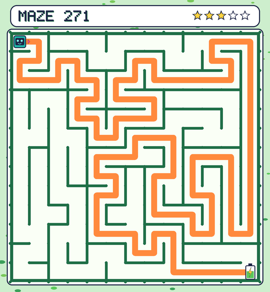 The solved maze 271 with the route drawn as an orange line.