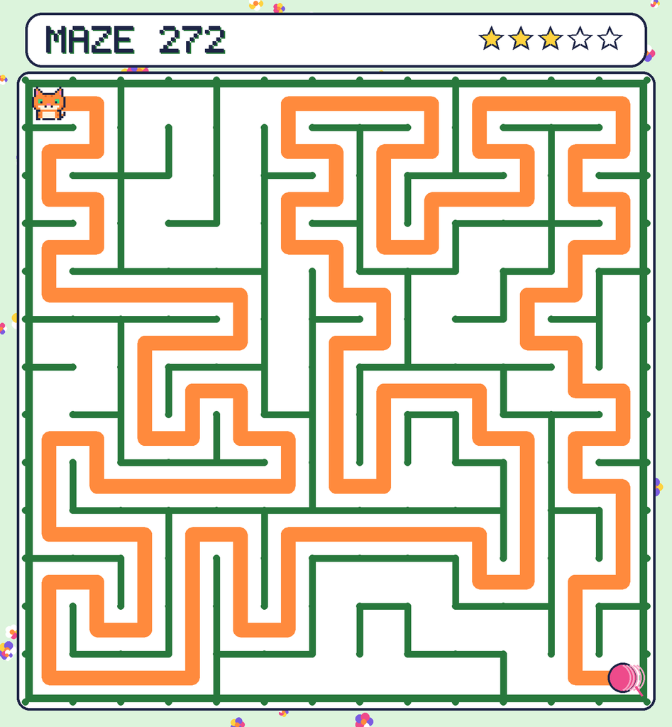 The solved maze 272 with the route drawn as an orange line.