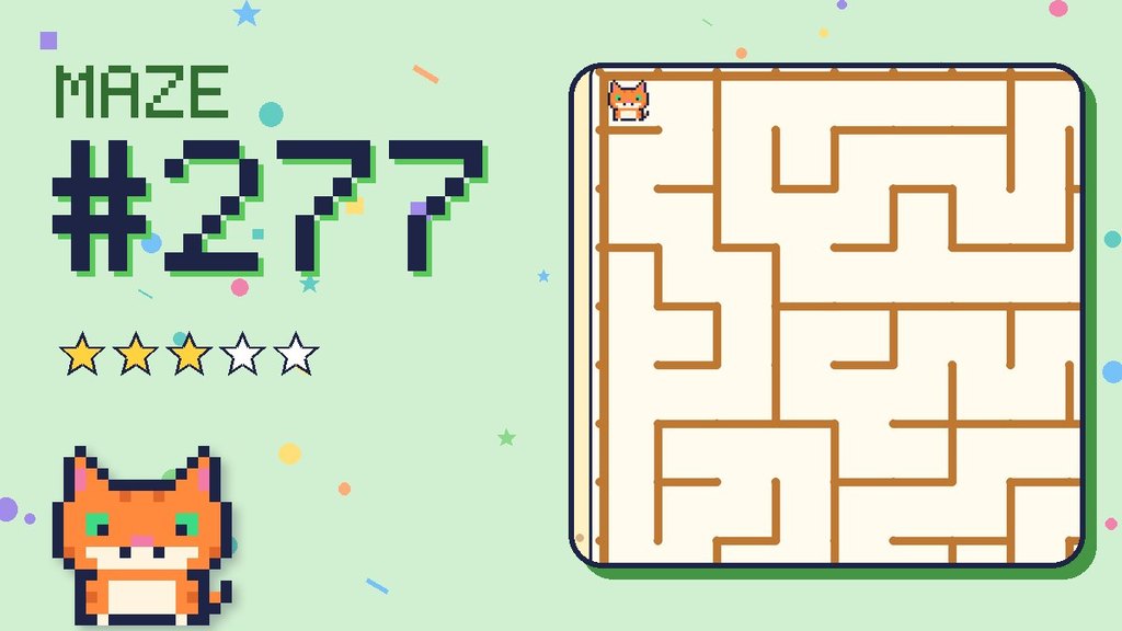 Maze 277 card: a corner of the desert ruins maze with Pixel