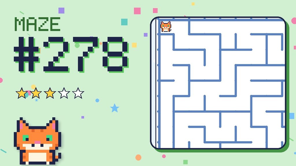 Maze 278 card: a corner of the snowy mountain maze with Pixel