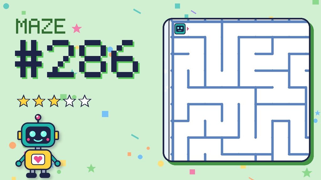 Maze 286 card: a corner of the snowy mountain maze with Beep