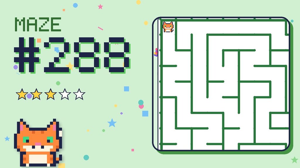 Maze 288 card: a corner of the garden maze with Pixel