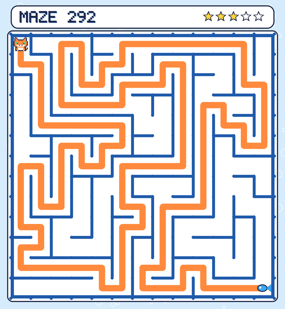 The solved maze 292 with the route drawn as an orange line.