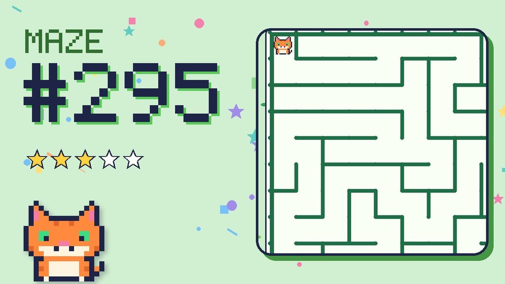 Maze 295 card: a corner of the pixel jungle maze with Pixel