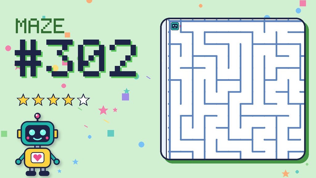 Maze 302 card: a corner of the snowy mountain maze with Beep