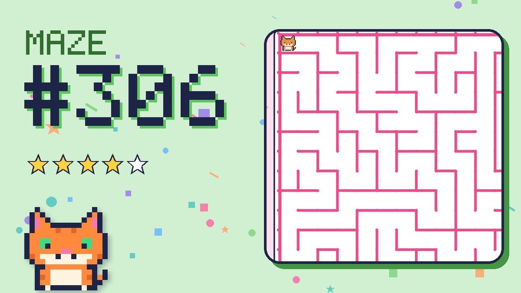 Maze 306 card: a corner of the candy castle maze with Pixel