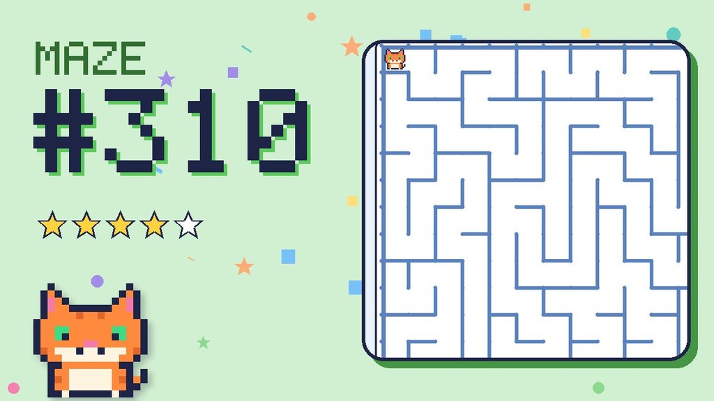 Maze 310 card: a corner of the snowy mountain maze with Pixel