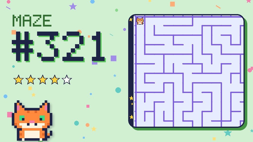 Maze 321 card: a corner of the space station maze with Pixel