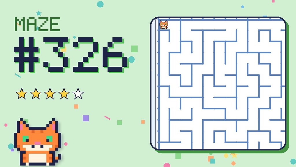 Maze 326 card: a corner of the snowy mountain maze with Pixel