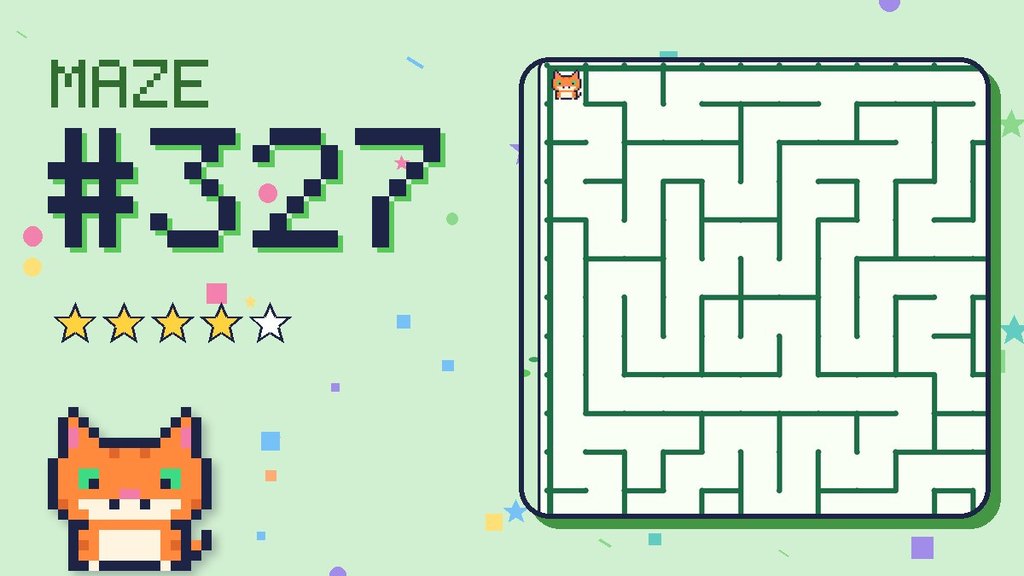 Maze 327 card: a corner of the pixel jungle maze with Pixel