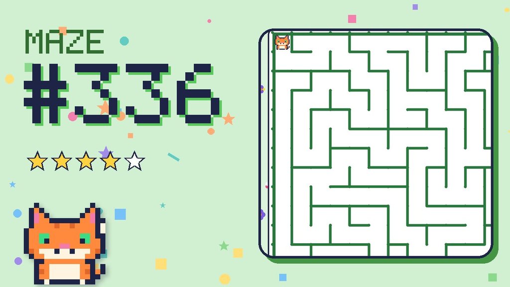 Maze 336 card: a corner of the garden maze with Pixel