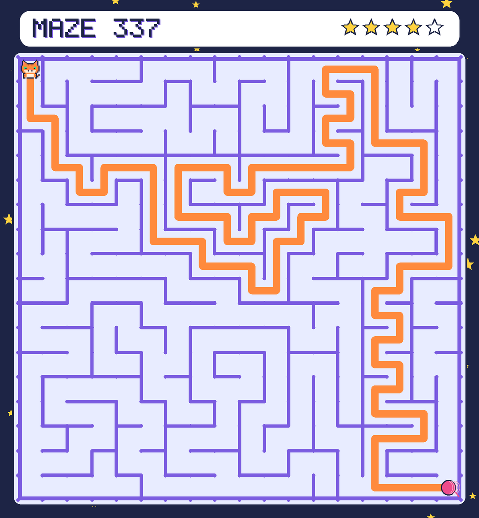 The solved maze 337 with the route drawn as an orange line.