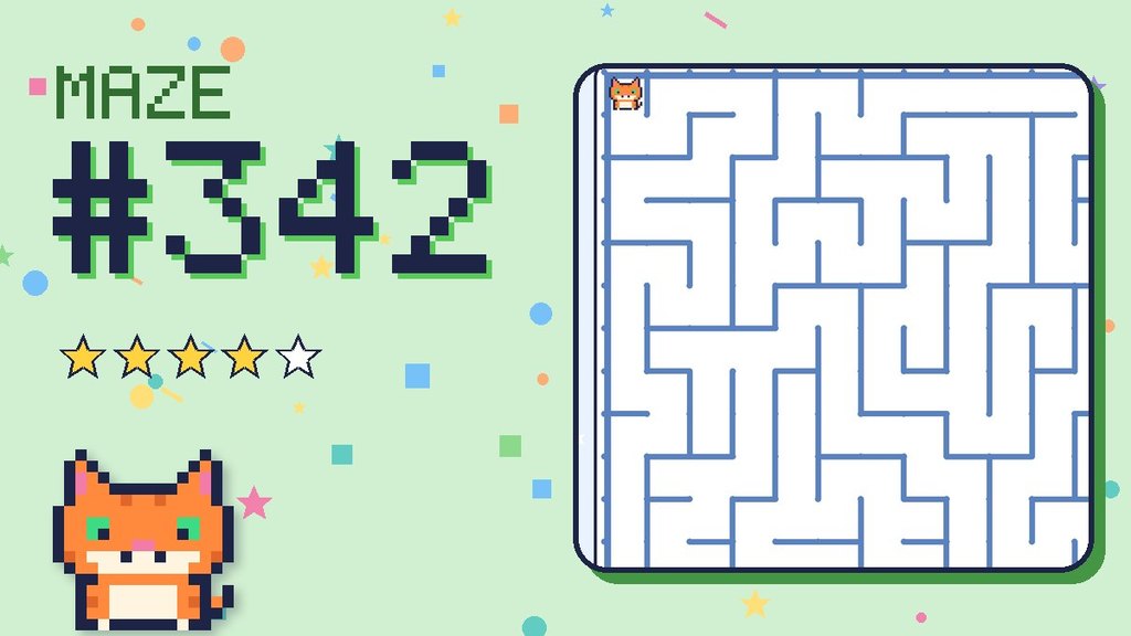 Maze 342 card: a corner of the snowy mountain maze with Pixel