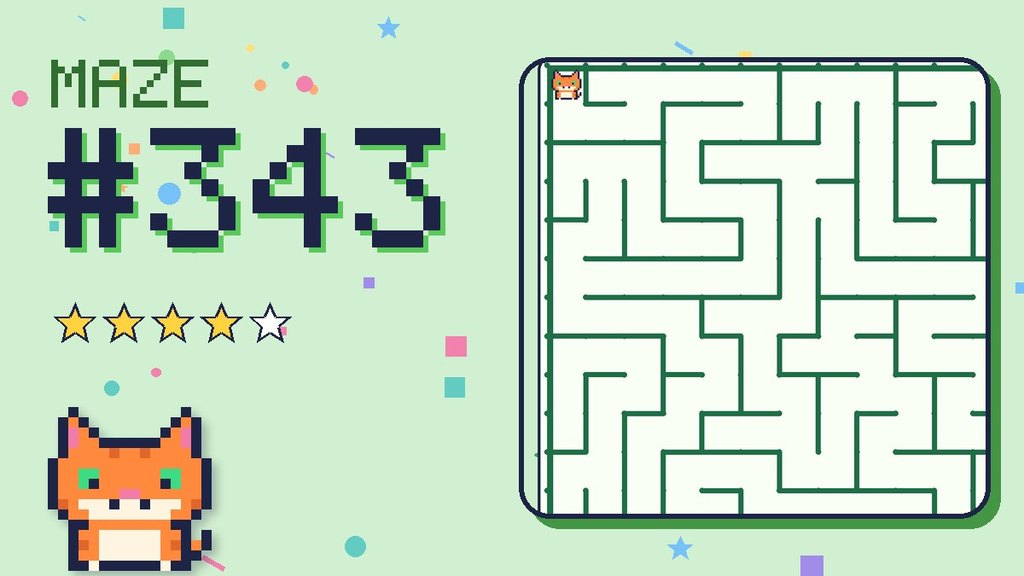 Maze 343 card: a corner of the pixel jungle maze with Pixel