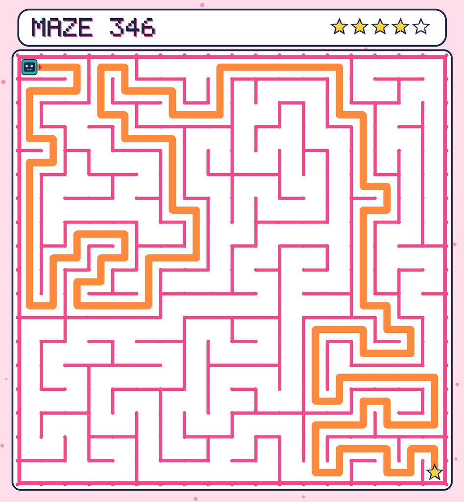 The solved maze 346 with the route drawn as an orange line.