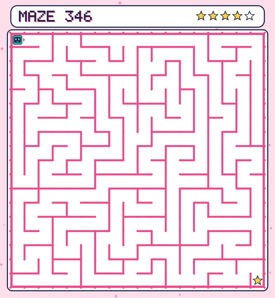 Maze 346. Beep starts in the top-left corner. The gold star is in the bottom-right corner.