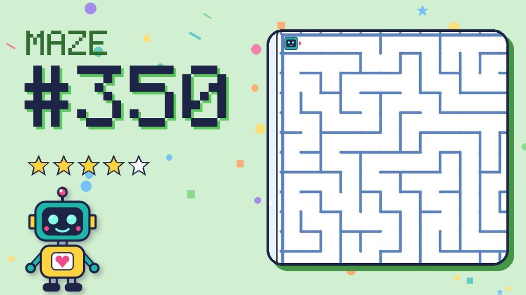 Maze 350 card: a corner of the snowy mountain maze with Beep