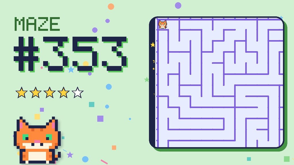 Maze 353 card: a corner of the space station maze with Pixel