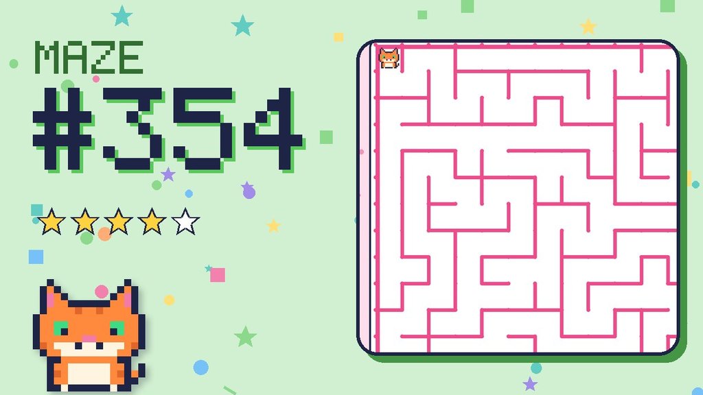 Maze 354 card: a corner of the candy castle maze with Pixel
